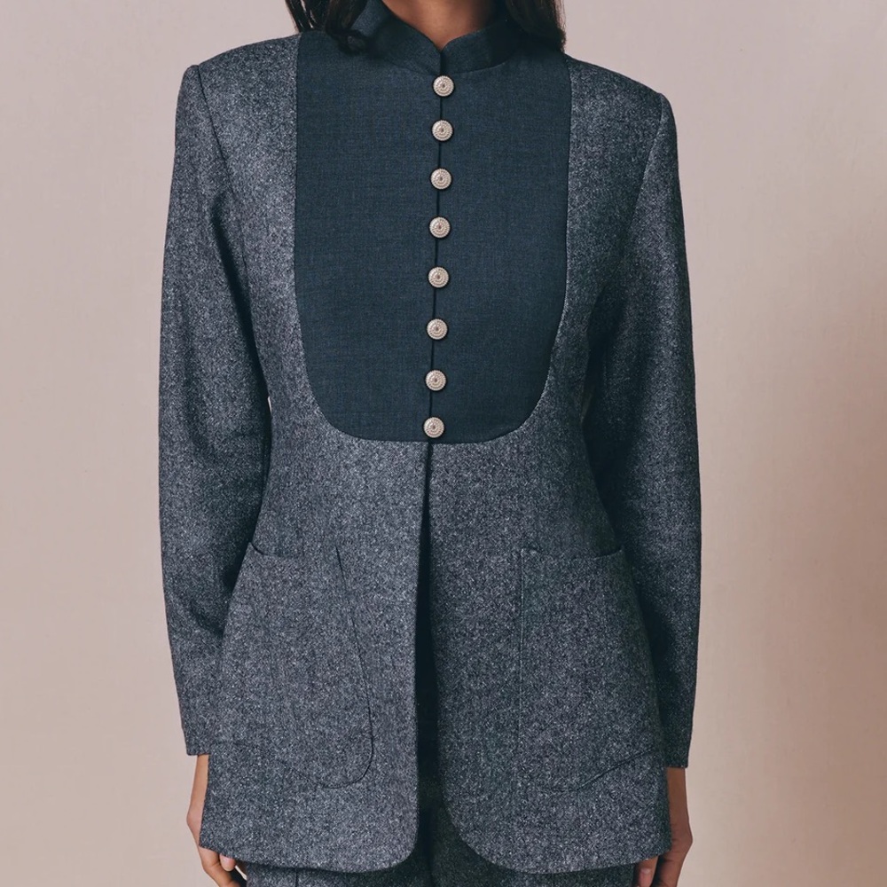 Destree Grey wool-blend jacket with contrast panel New